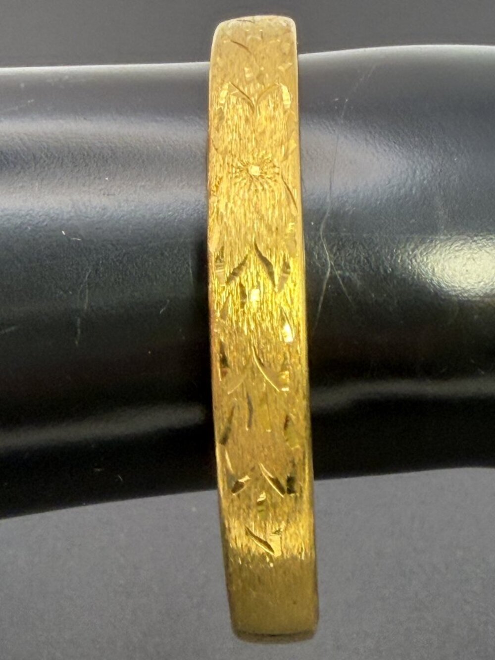 Vintage Napier Hinged Bangle Engraved Floral Brushed GT Hidden Slide Bar 7”